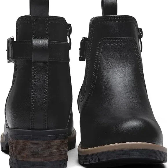 Black Ankle Boots 8.5 - 9 Booties Shoes Moto Short Chelsea Low Heel Faux Leather - Picture 5 of 7